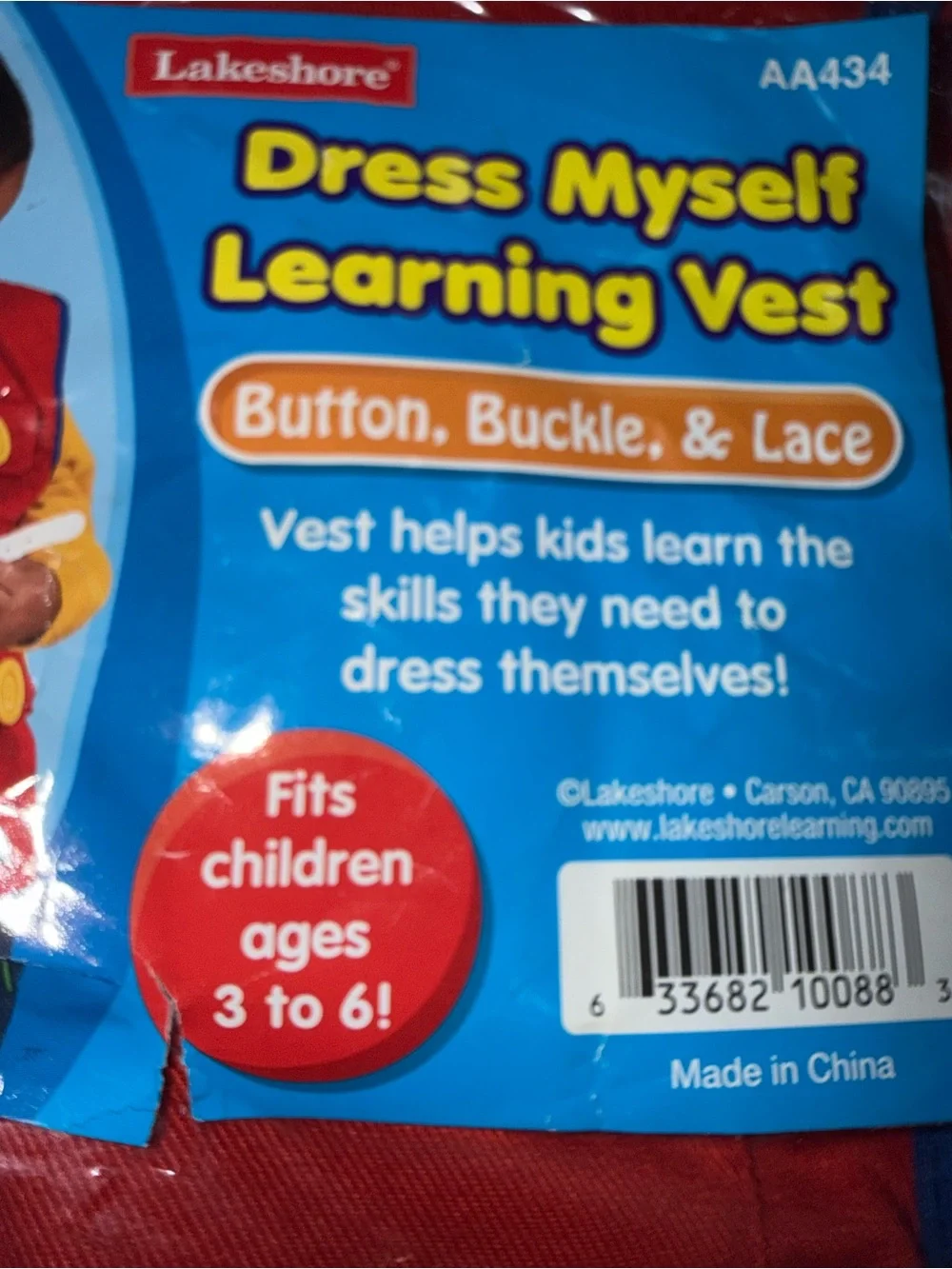 Lakeshore Dress Myself Learning Vest Buttons, Buckles, Lace Age 3-6 New